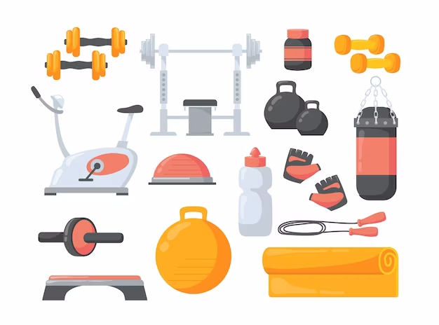 Set cartoon fitness equipment flat illustration 74855 16930