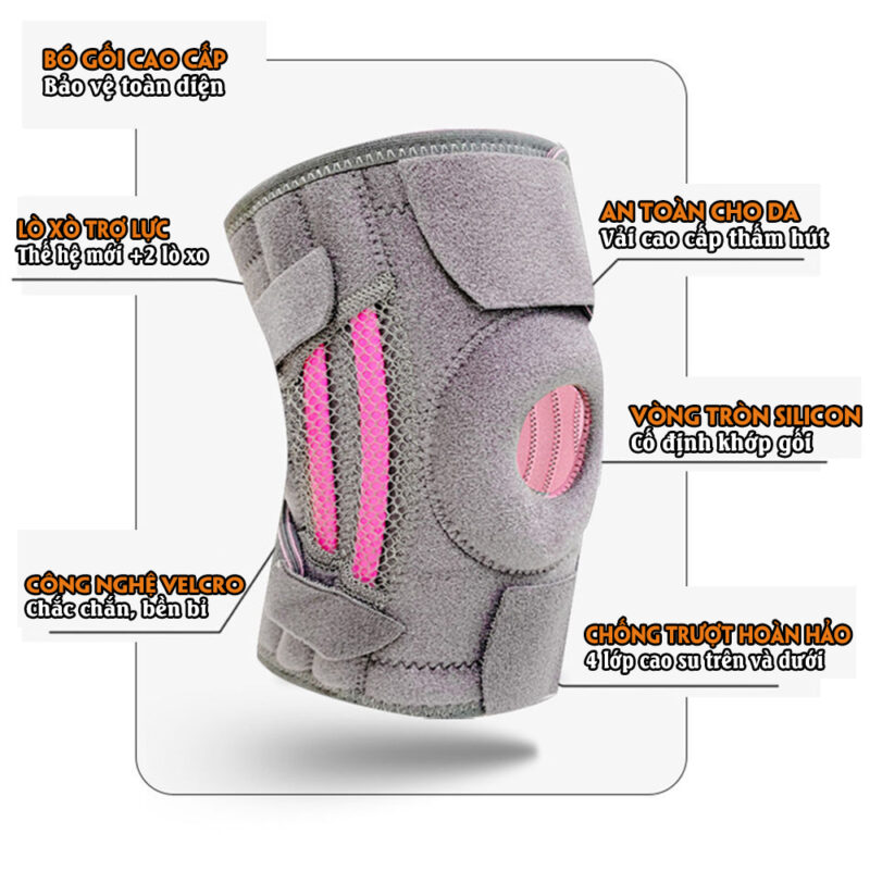 Bó Gối Thể Thao Silicon Velcro Ổn Định Xương Bánh Chè, Có Lò Xo Trợ Lực 4 Bó gối thể thao silicon velcro