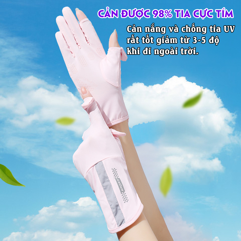Găng Tay Nữ Chống Nắng Uv Upf50+ Cảm Ứng Điện Thoại Chất Liệu Lụa Băng 1 Găng tay nữ chống nắng uv upf50+