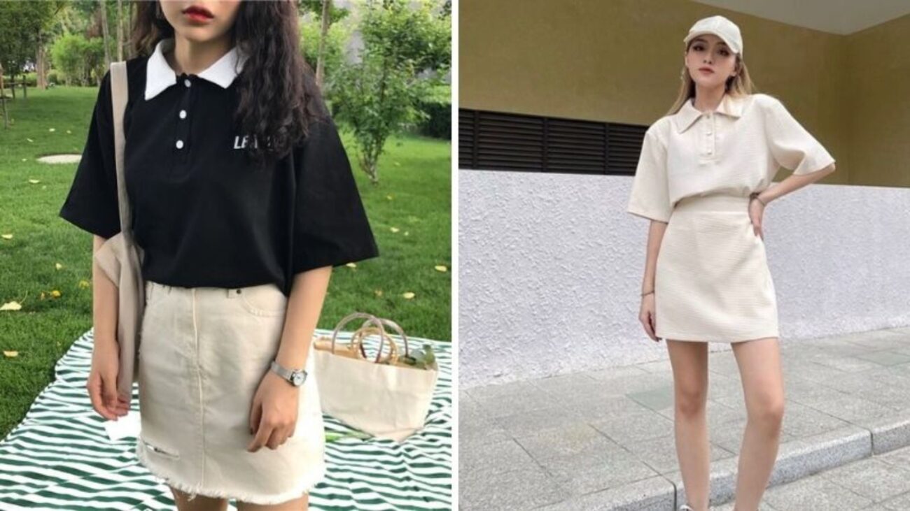 9+ Cách Phối Đồ Với Áo Polo Dành Cho Nam Và Nữ Phong Cách Nhất 8 Kết hợp với chân váy kaki chữ a